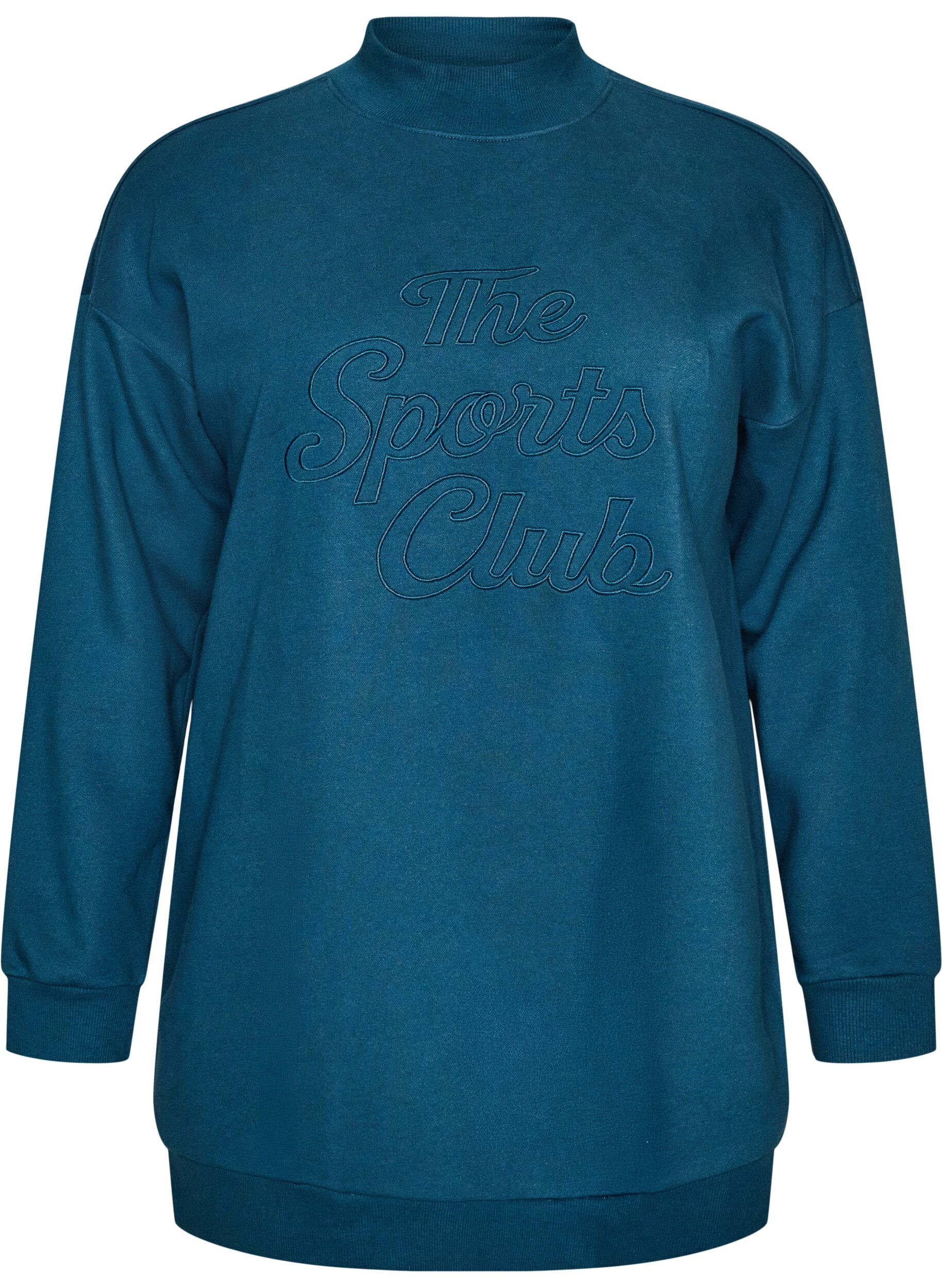ZizzifashionLong sweatshirt with high neck and embroidered text, Blue, Packshot image number 0
