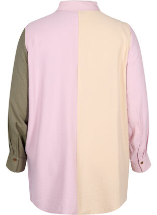 Colour-block shirt in viscose mixture, Pink Blocking, Packshot image number 1