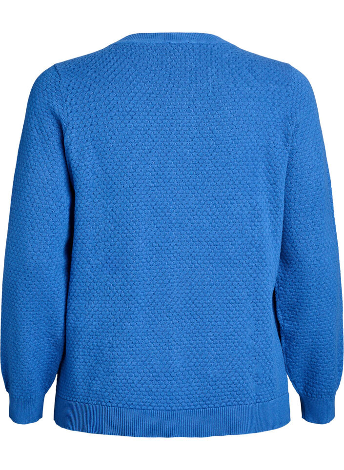 Knit blouse in cotton with textured pattern, Blue, Packshot image number 1