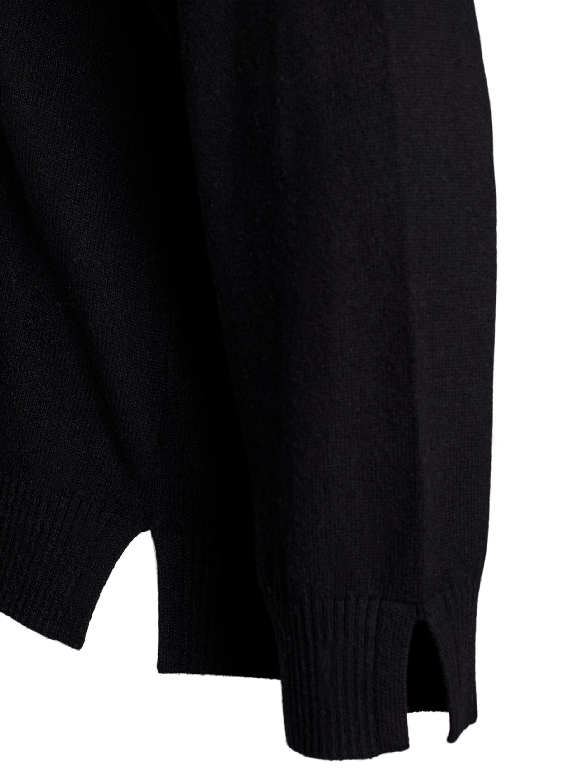 Zizzifashion Knitted blouse with merino wool and turtleneck, Black, Packshot image number 3