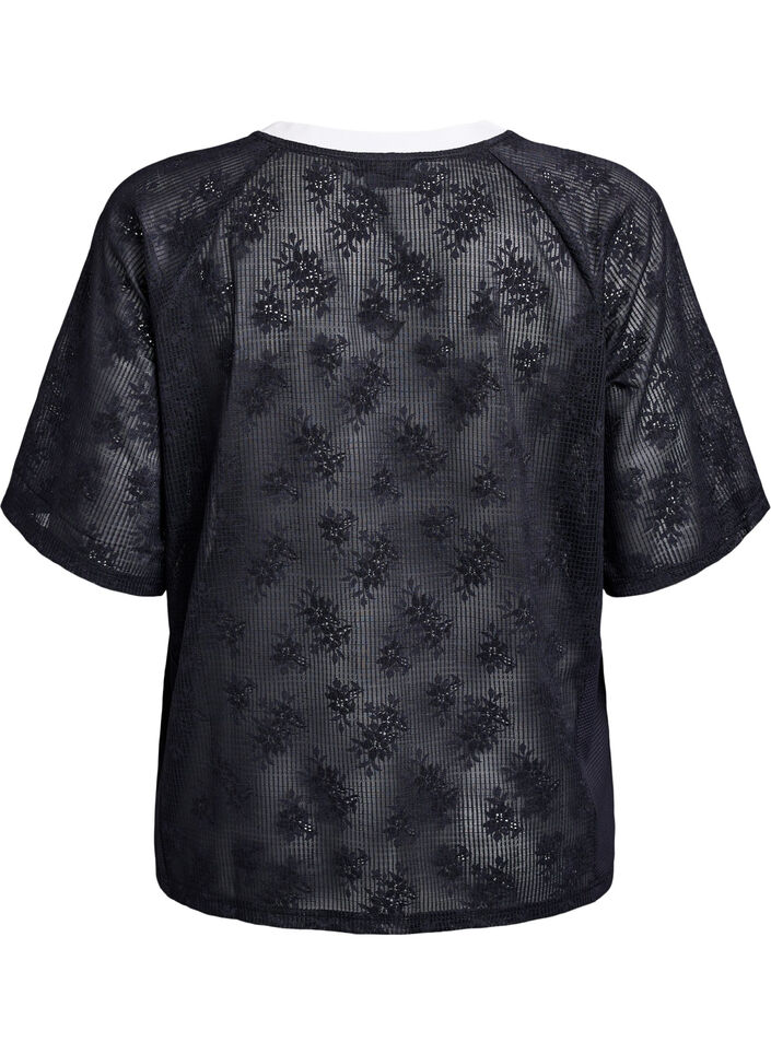 Lace T-shirt with text print, Black, Packshot image number 1