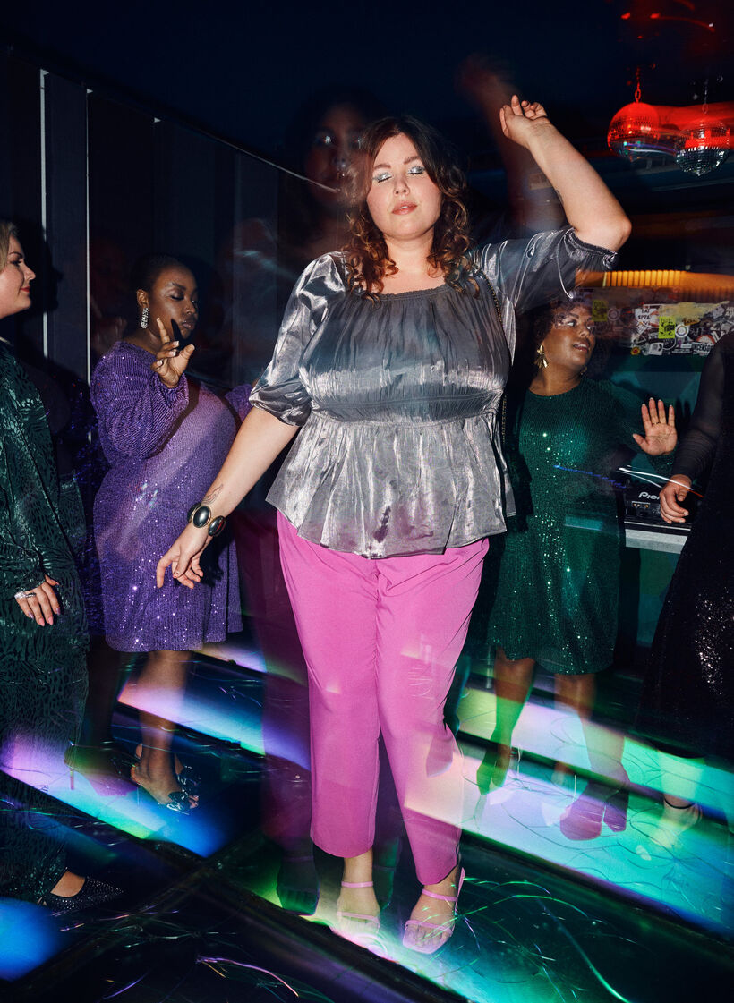 Silver-colored blouse with 3/4 sleeves and smock, Dark Silver, Image image number 1