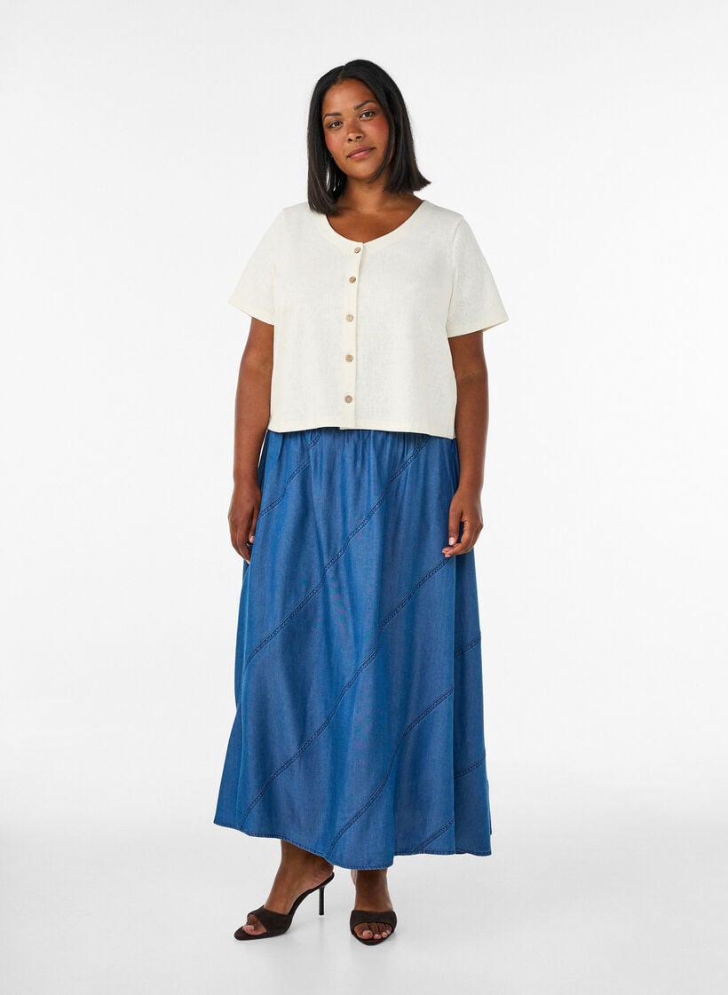 Denim-look maxi skirt in TENCEL&trade; Lyocell, Blue, Model image number 0