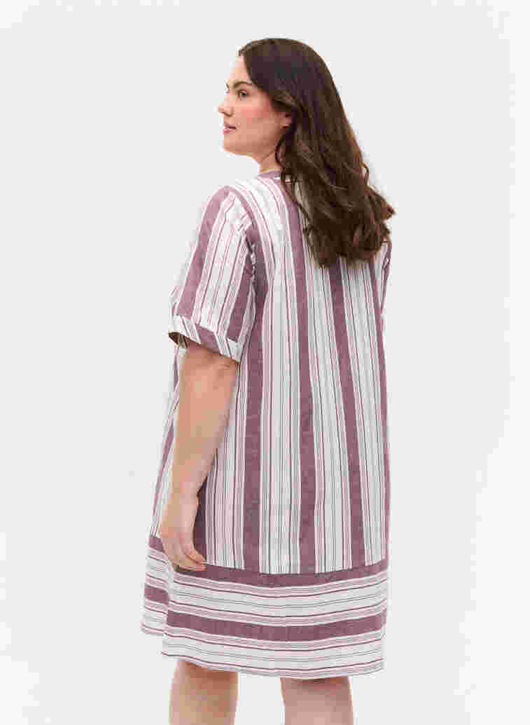 Striped cotton dress with short sleeves, Vineyard Wine Stripe, Model image number 1