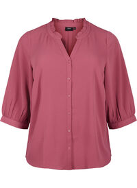 Shirt blouse with 3/4 sleeves and ruffle collar