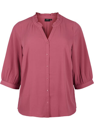 Shirt blouse with 3/4 sleeves and ruffle collar, Dry Rose, Packshot image number 0