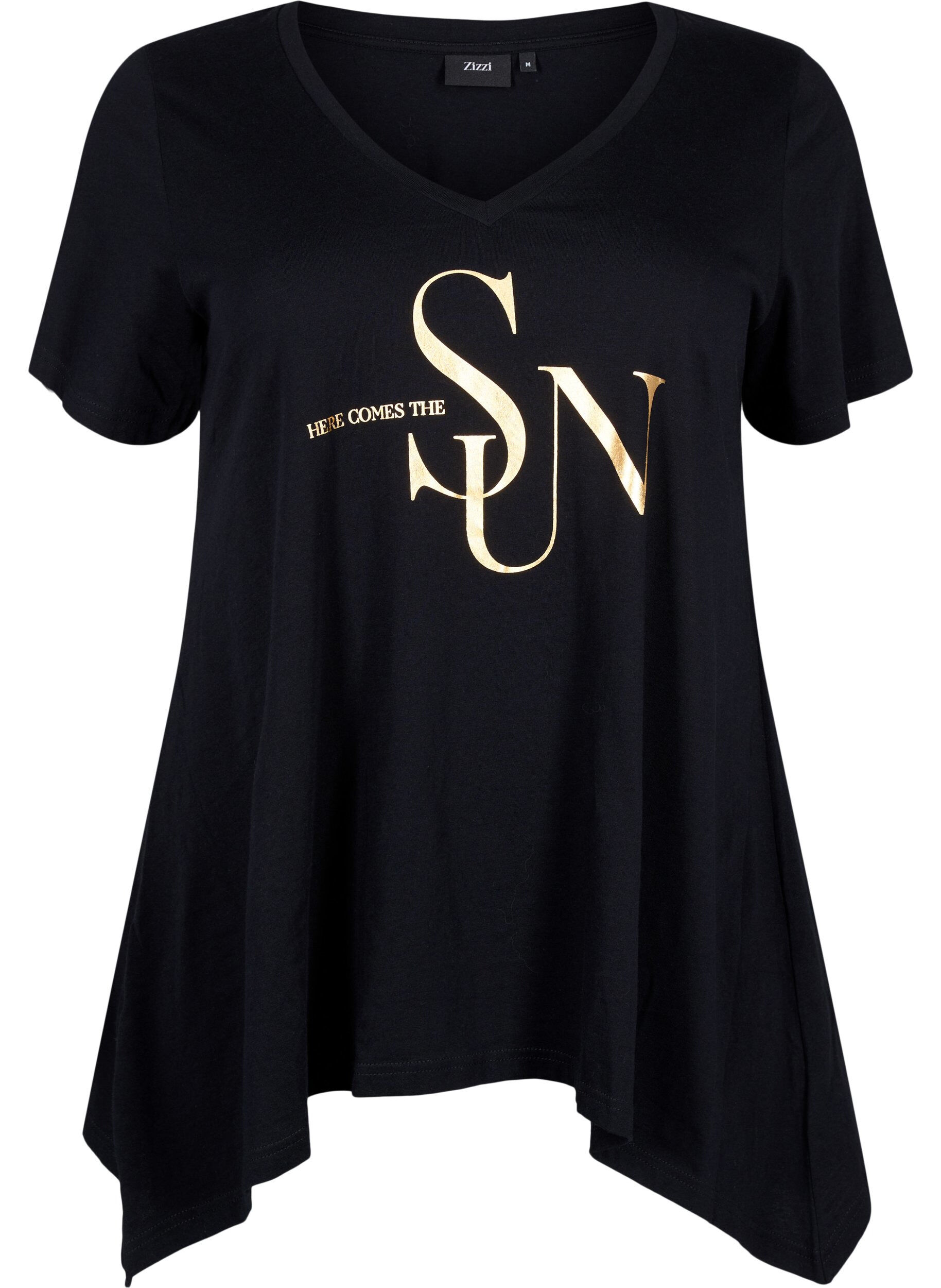 Zizzifashion Cotton t-shirt with short sleeves, Black W. Sun, Packshot image number 0