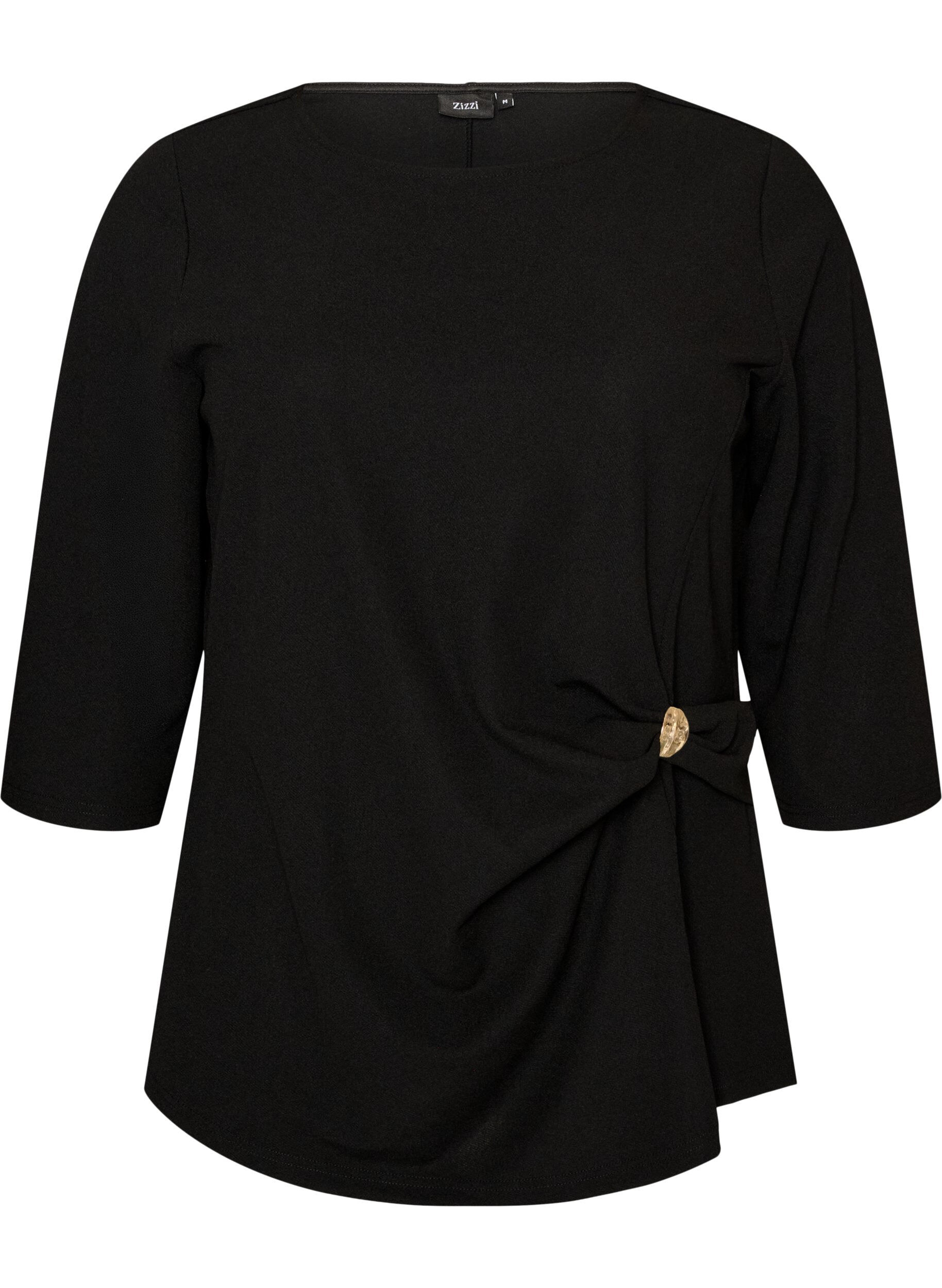 Blouse with asymmetric draping and 3/4 sleeves