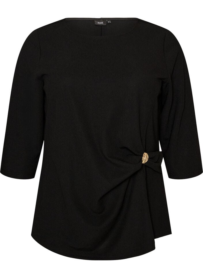 Blouse with asymmetric draping and 3/4 sleeves, Black, Packshot image number 0