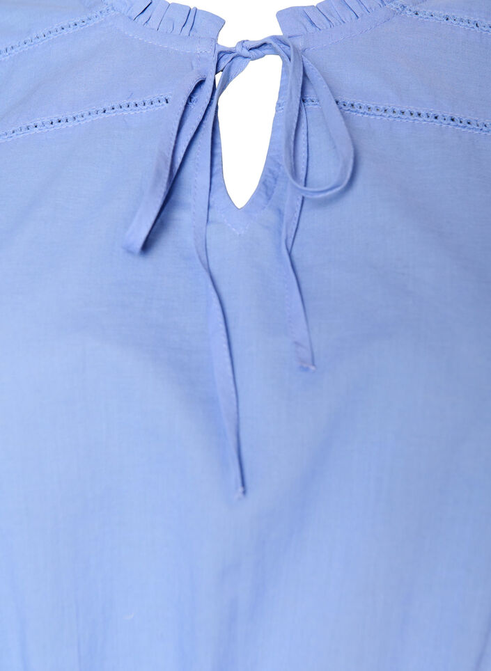 Cotton blouse with tie-string and elastic waist, Blue, Packshot image number 2
