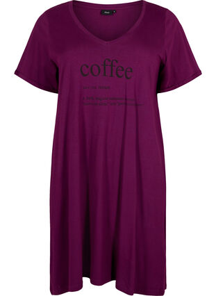 Cotton nightdress with print, D. Purple w. Coffee, Packshot image number 0