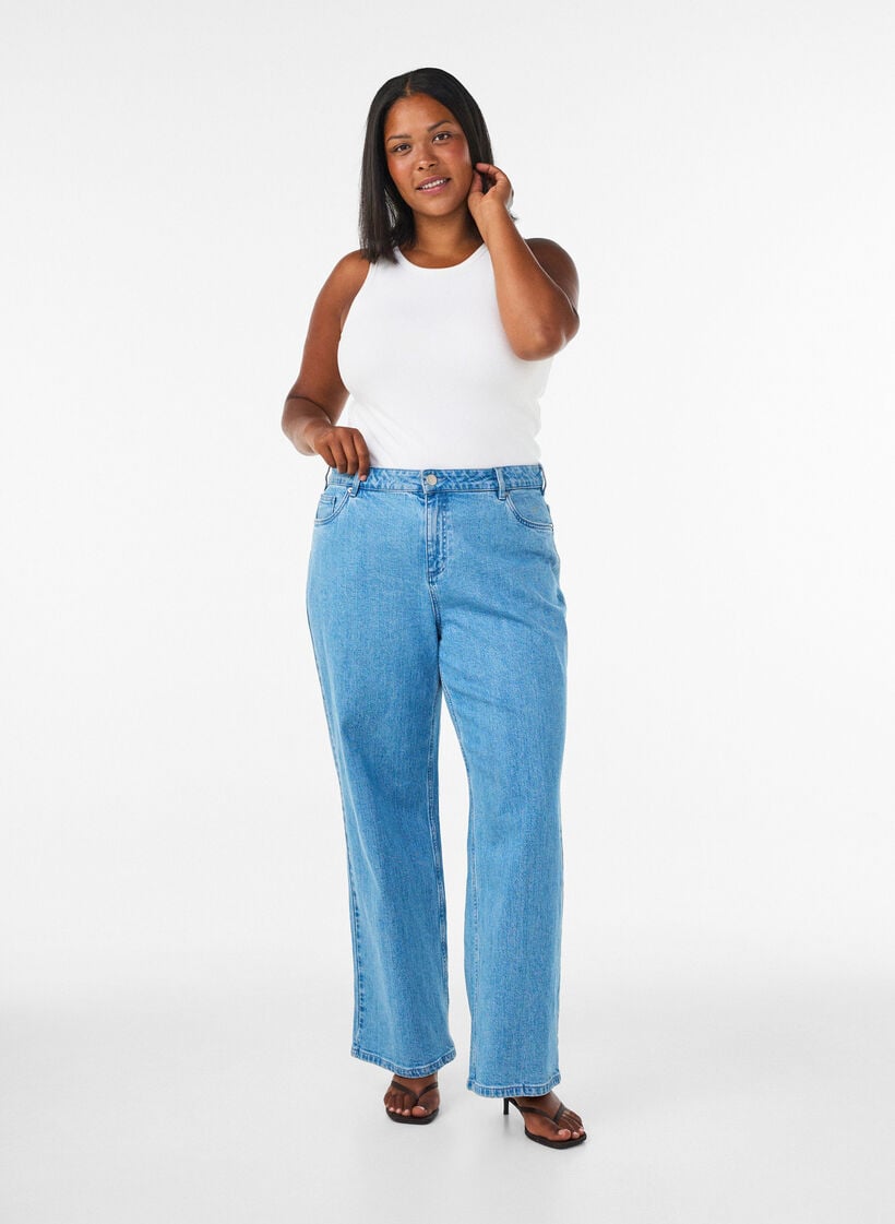 Wide leg jeans with high waist, Light Blue, Model image number 0