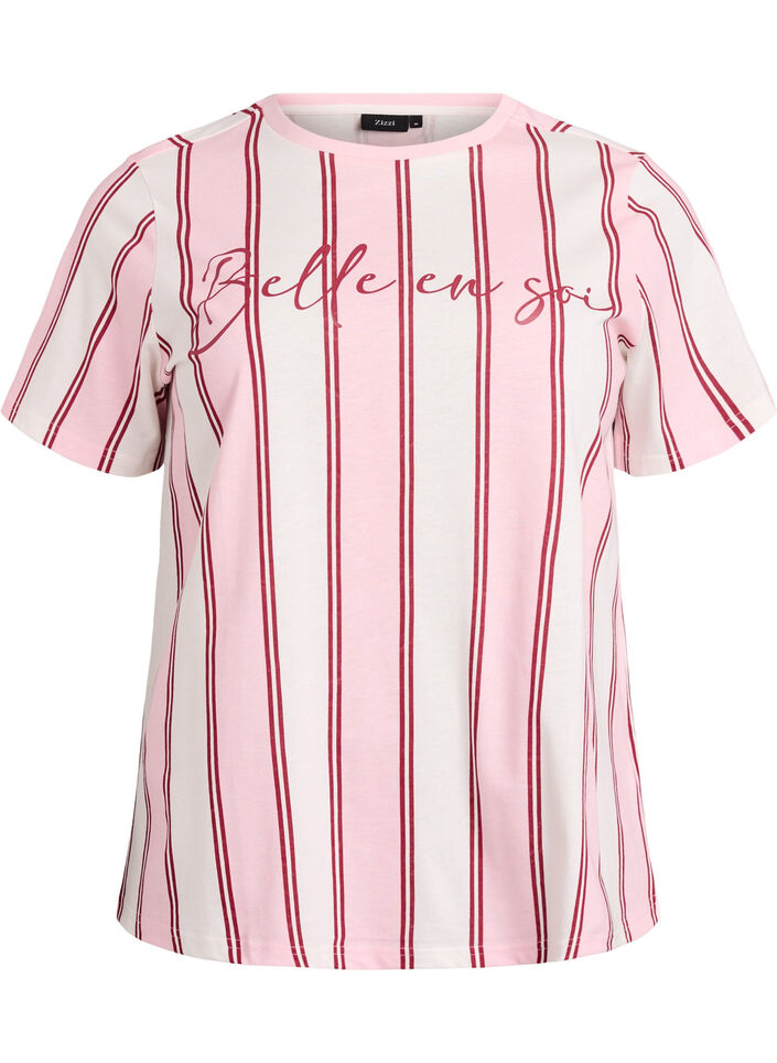 T-shirt with stripes and text print, Rose, Packshot image number 0