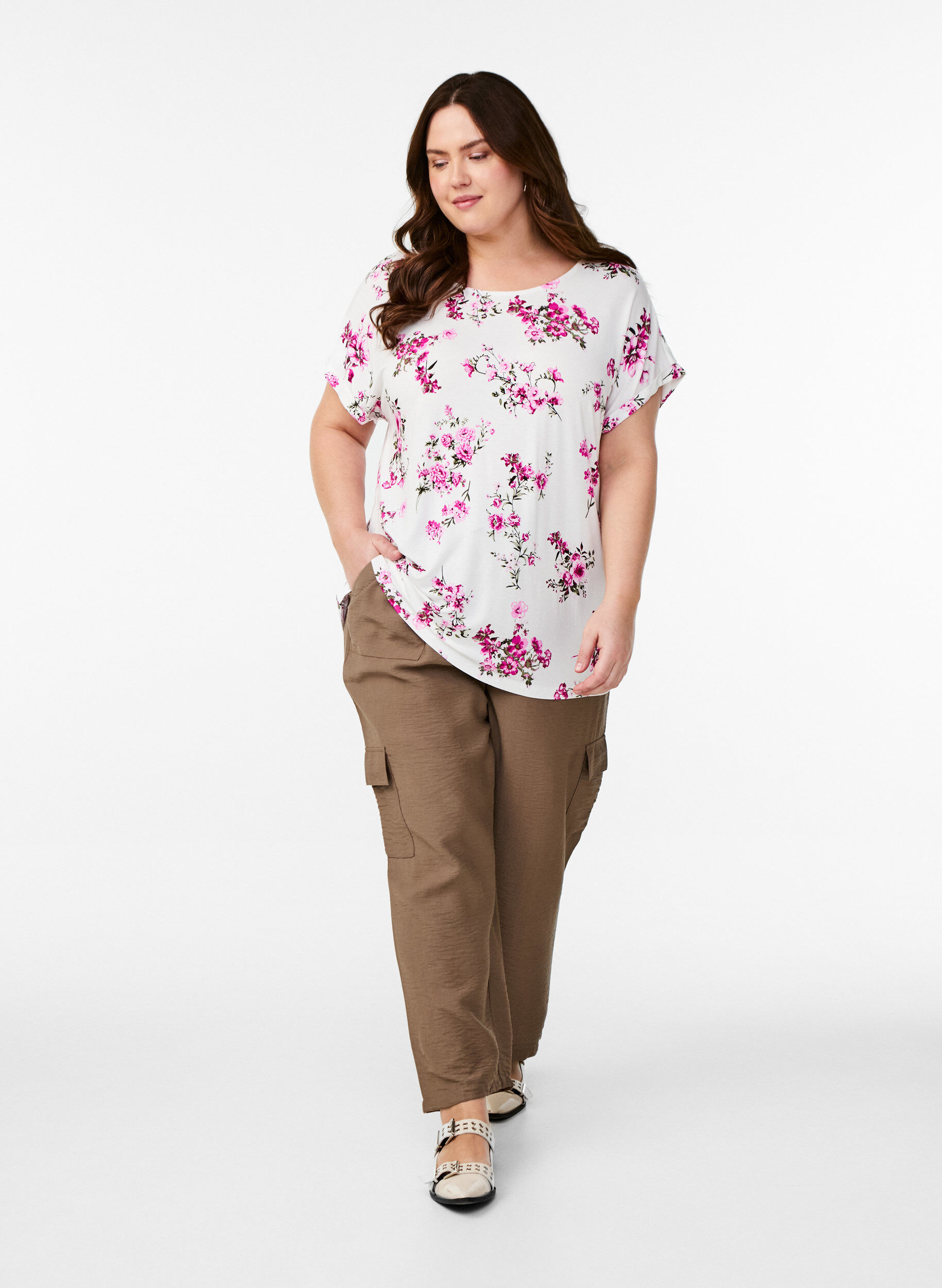 Zizzifashion T-shirt with floral print, Pink, Model image number 1