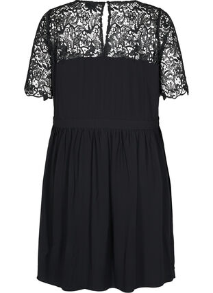 Short Sleeve dress with a lace top, Black, Packshot image number 1