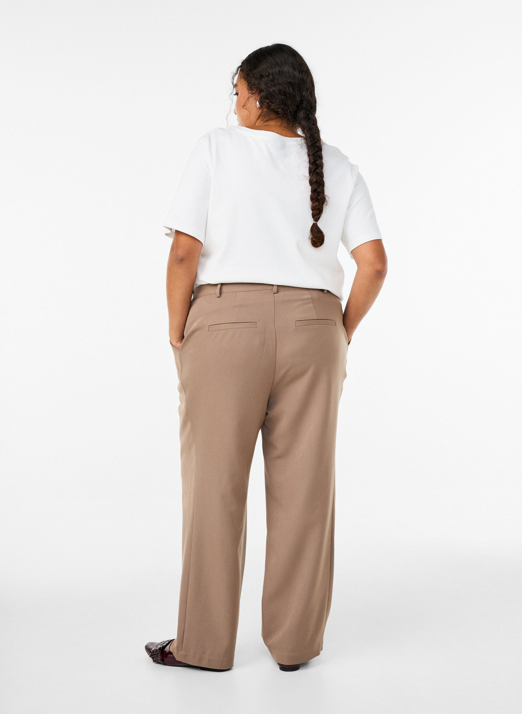 Zizzifashion High-waisted tailored trousers with straight legs, Brown, Model image number 2