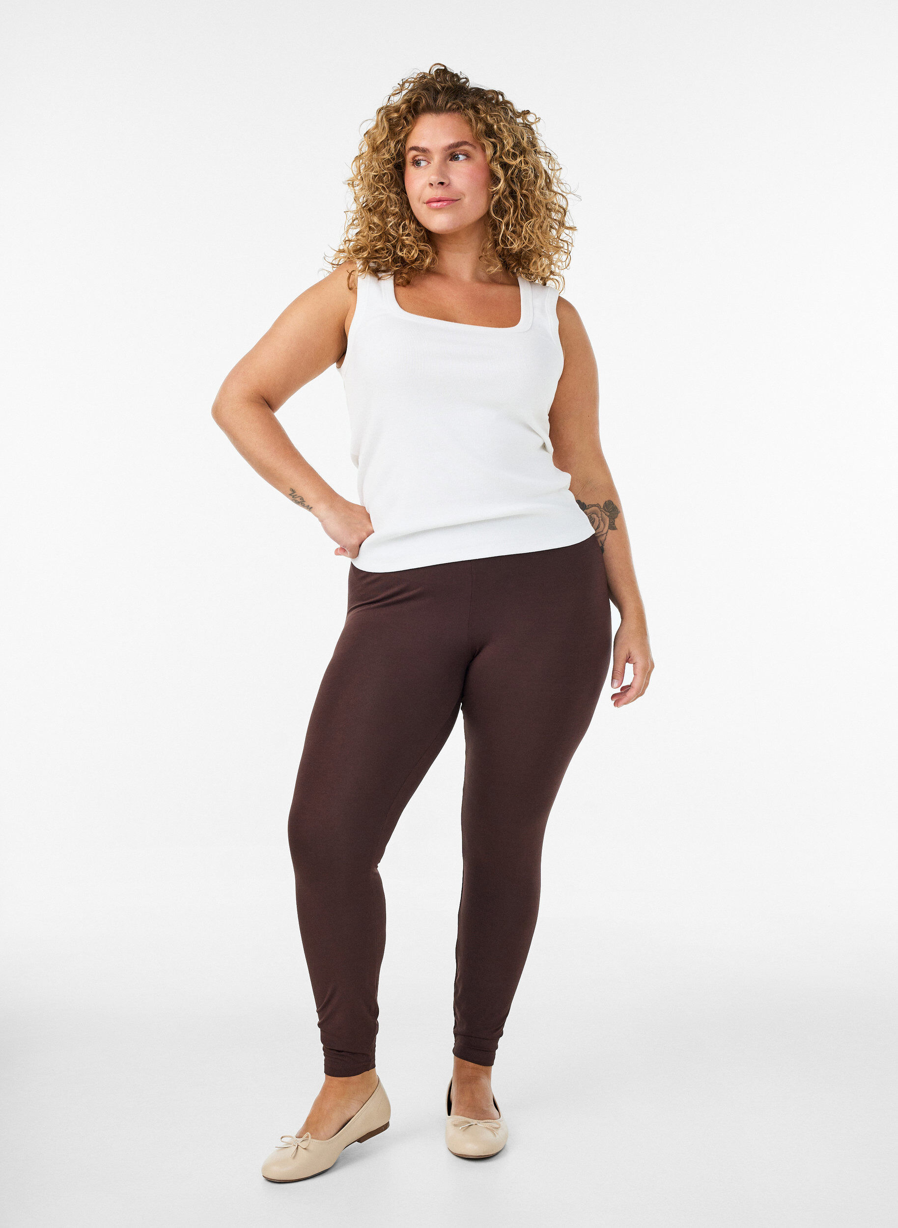 ZizzifashionBasic viscose leggings, Brown, Model image number 1
