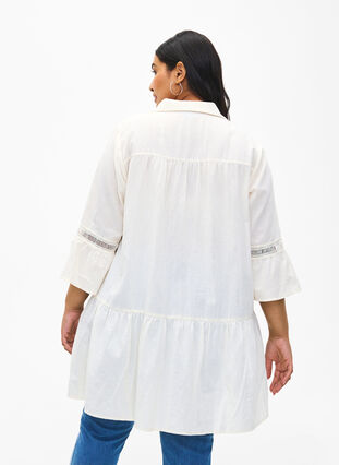 Organic cotton tunic with feminine details, Antique White, Model image number 1