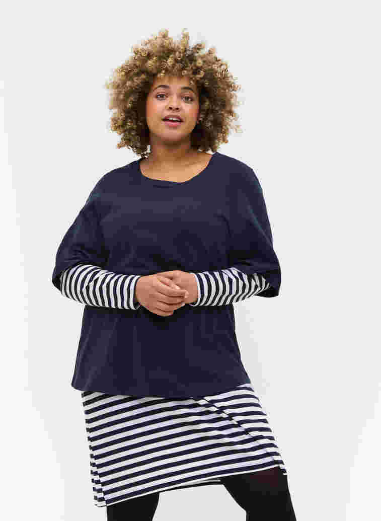 Striped cotton dress with long sleeves , NS w. White Thin, Model image number 2