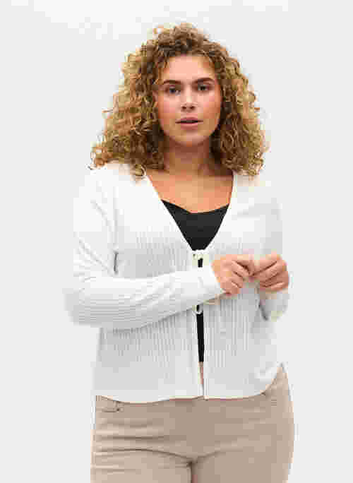 Ribbed cardigan with tie-string