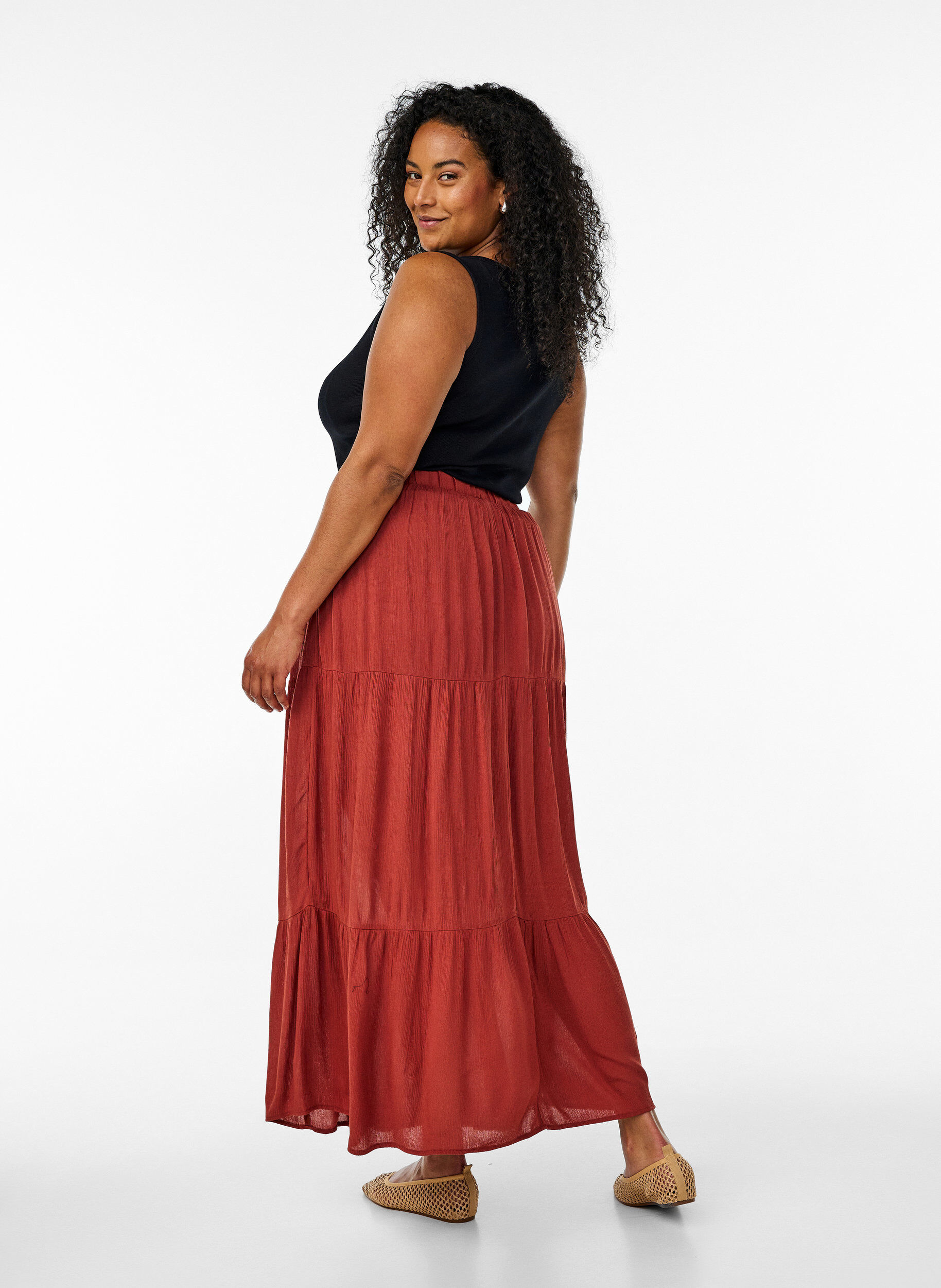 ZizzifashionLong skirt with elasticated waist, Red, Model image number 1
