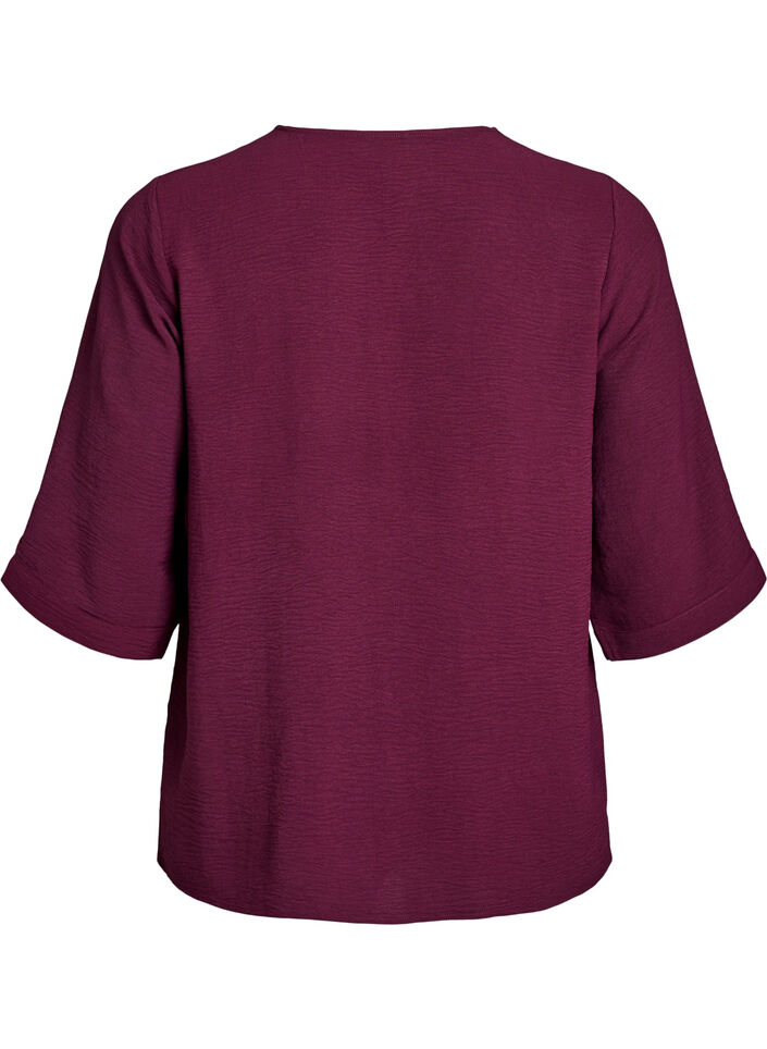 FLASH – Shirt Blouse with V-Neck and 3/4 Sleeves, Dark Bordeaux, Packshot image number 1