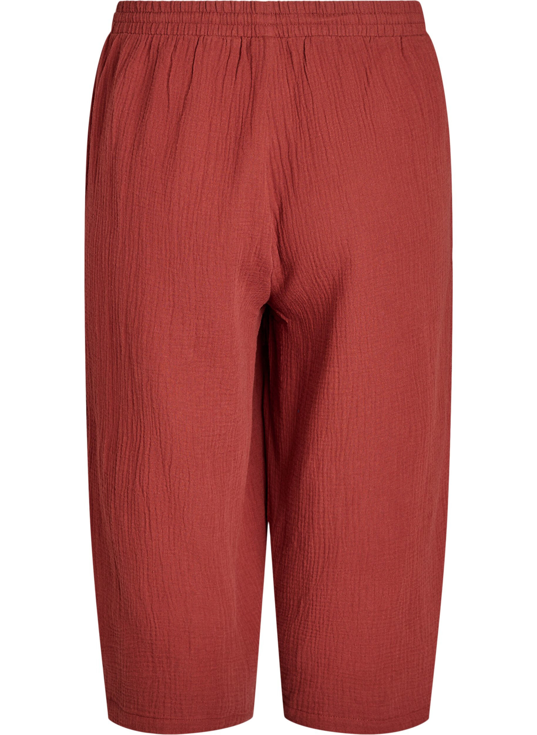 Zizzifashion Culotte trousers in cotton muslin with high waist, Red, Packshot image number 1
