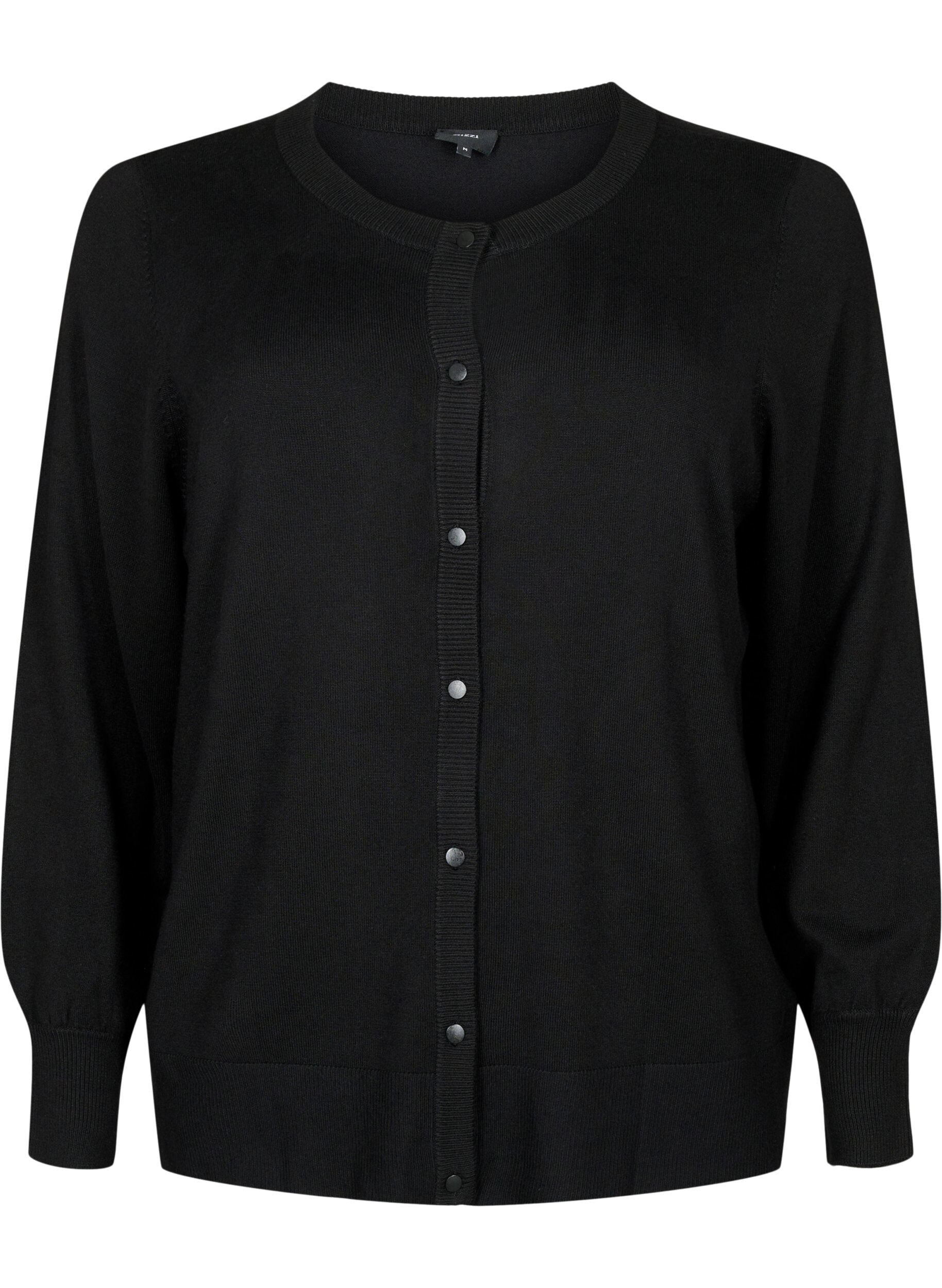 ZizzifashionKnitted cardigan with round neck and buttons, Black, Packshot image number 0
