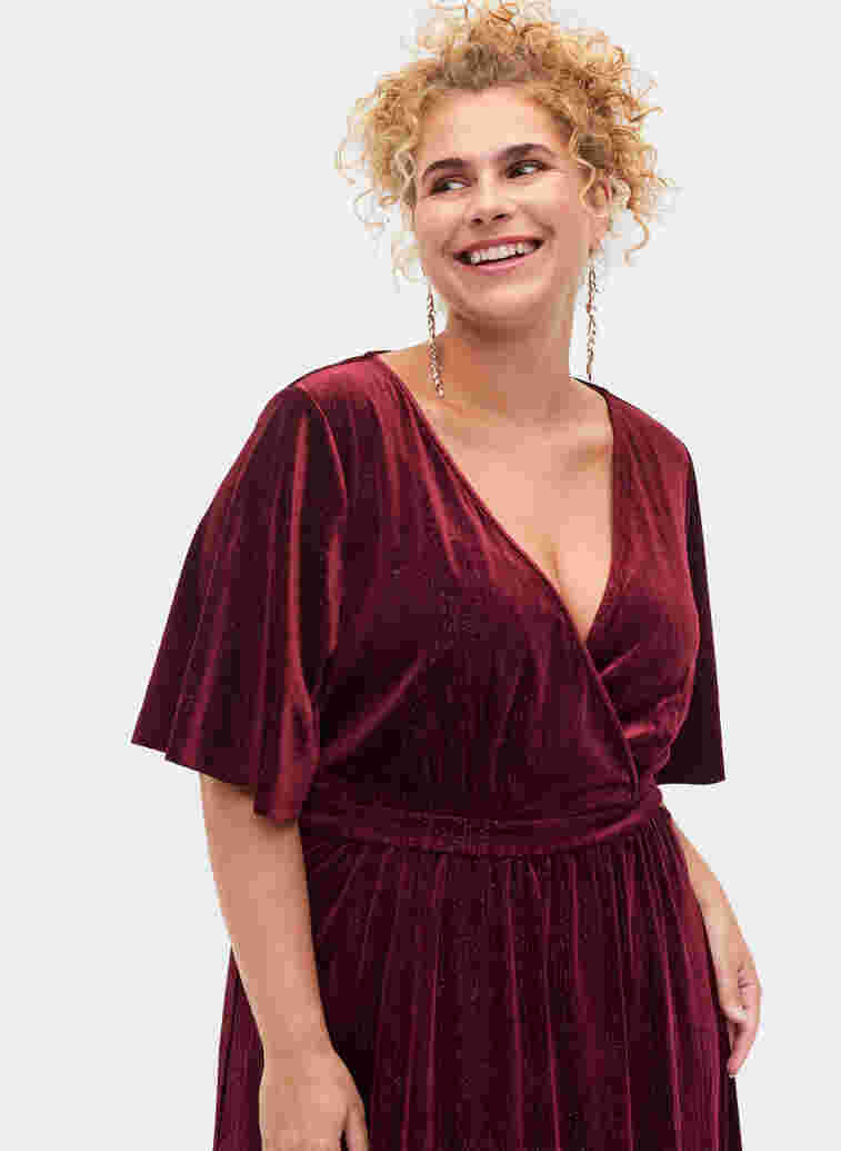 Velour dress with v-neckline and glitter, Winetasting, Model image number 2