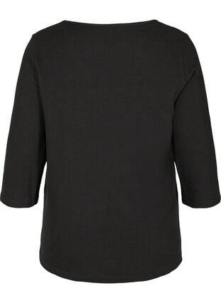 Cotton blouse with V-neck and 3/4 sleeves, Black, Packshot image number 1