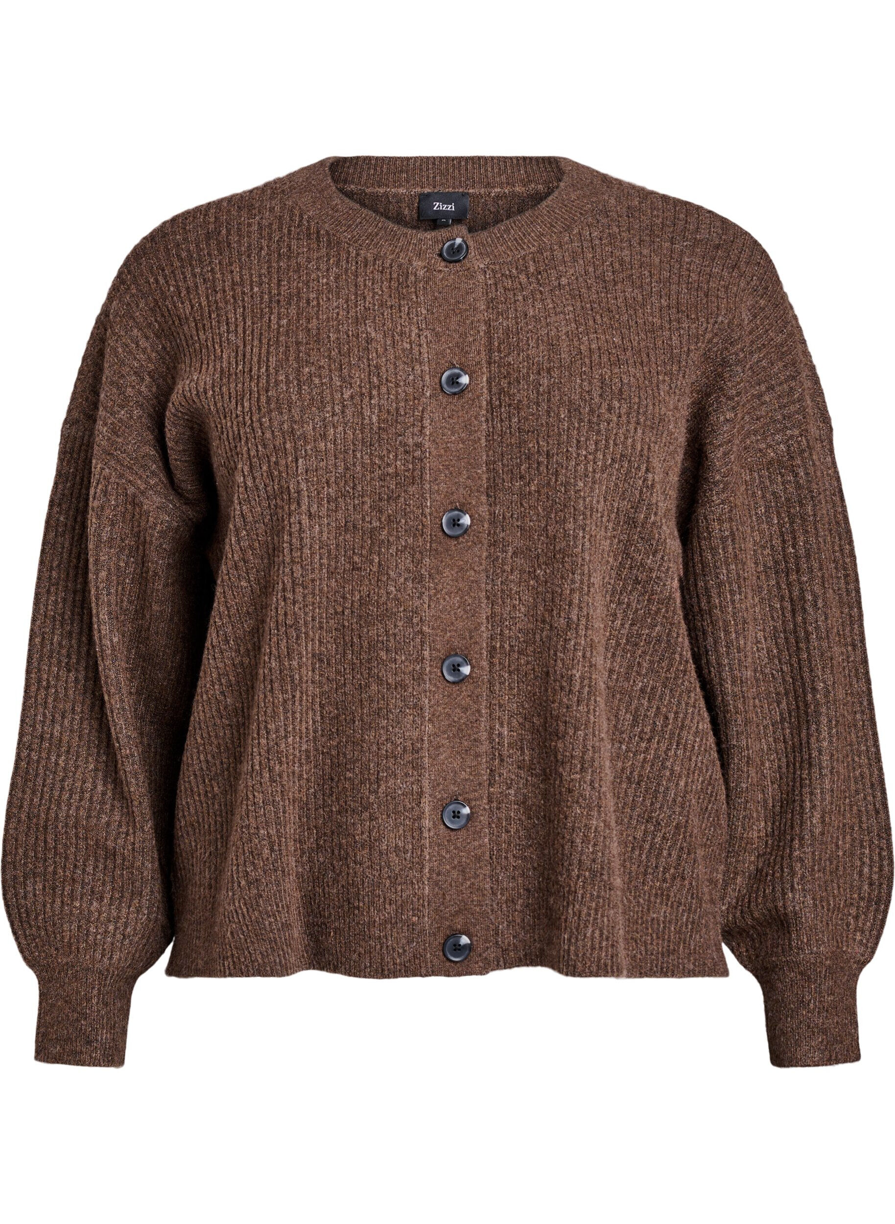 Zizzifashion Ribbed cardigan with buttons, Brown, Packshot image number 0