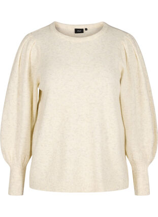 Melange knit sweater with puff sleeves, Cloud Dancer Mel., Packshot image number 0