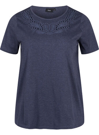 Short-sleeved t-shirt with broderie anglaise