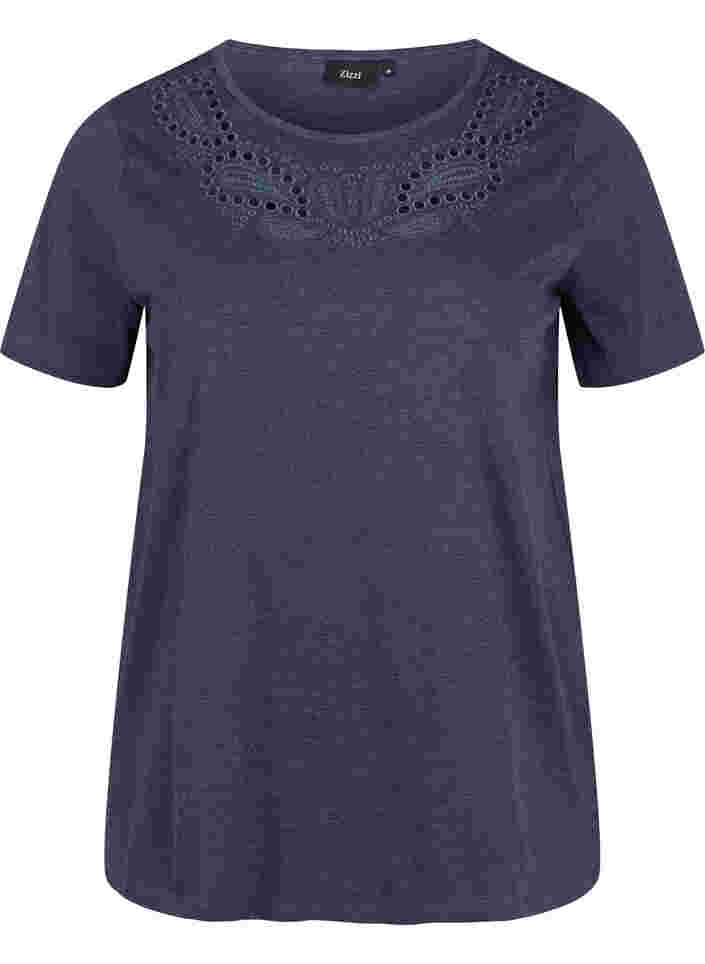 Short-sleeved t-shirt with broderie anglaise, Night Sky Mel., Packshot image number 0