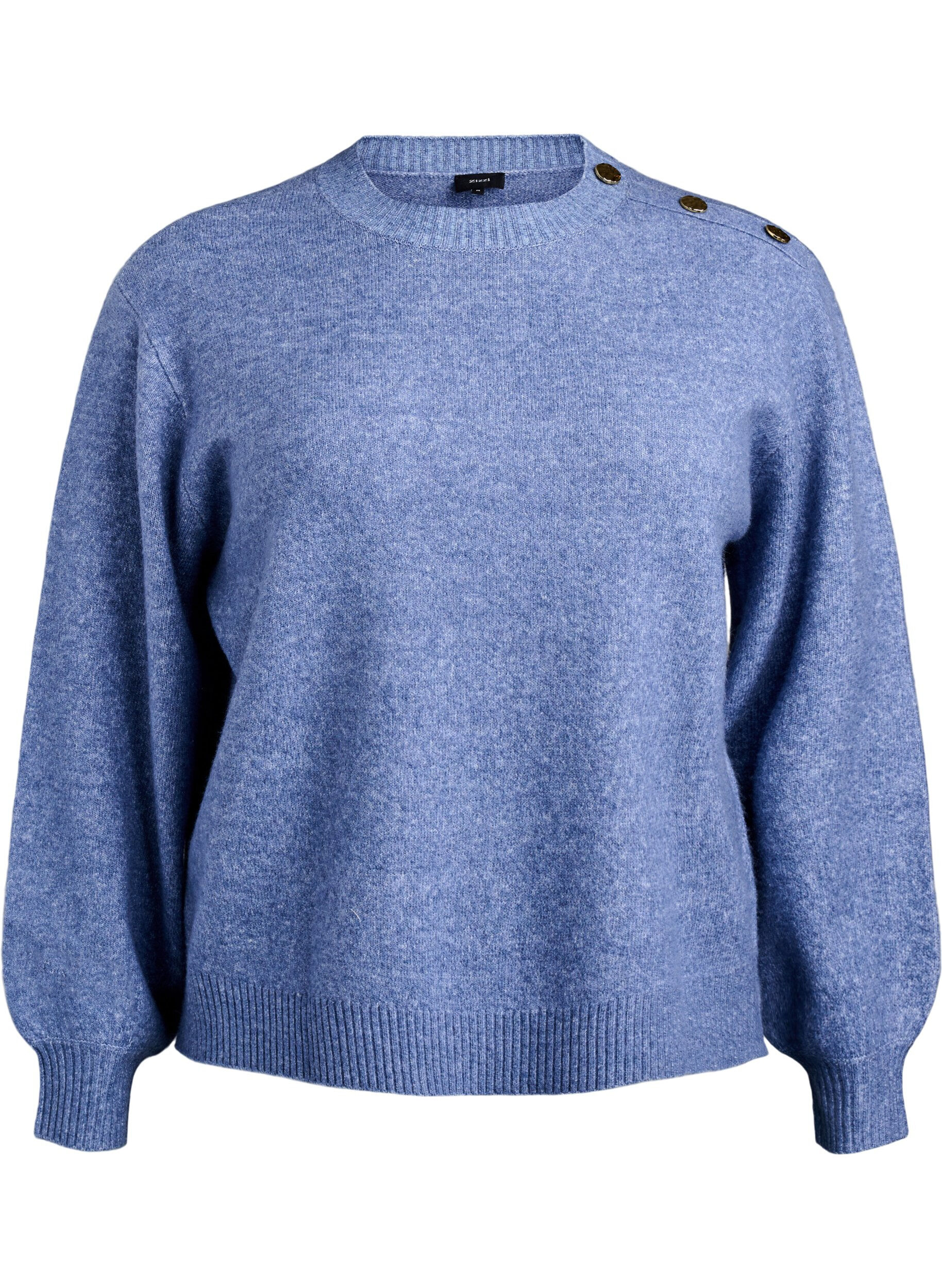 Zizzifashion Knit blouse with button detail, Blue, Packshot image number 0