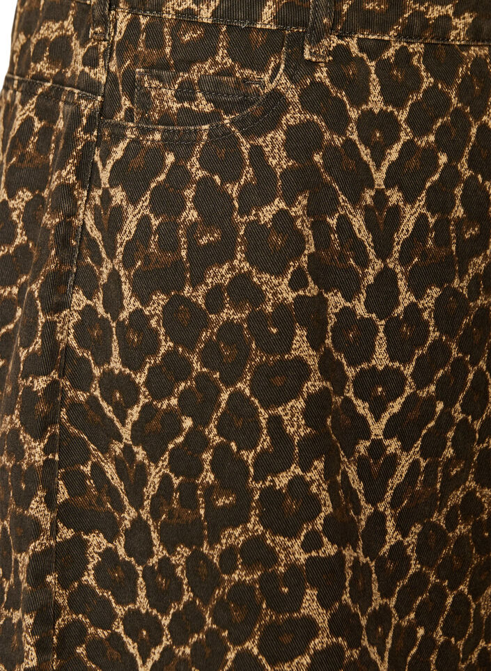 Short denim skirt with leopard print and an A-line shape, Brown, Packshot