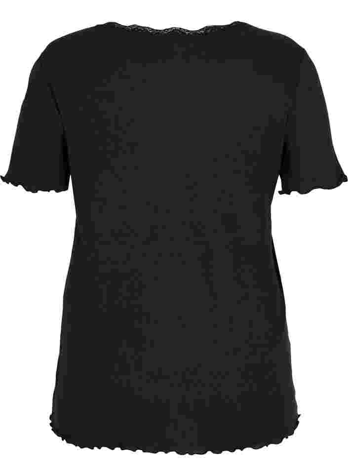 Short-sleeved night top in rib, Black, Packshot image number 1
