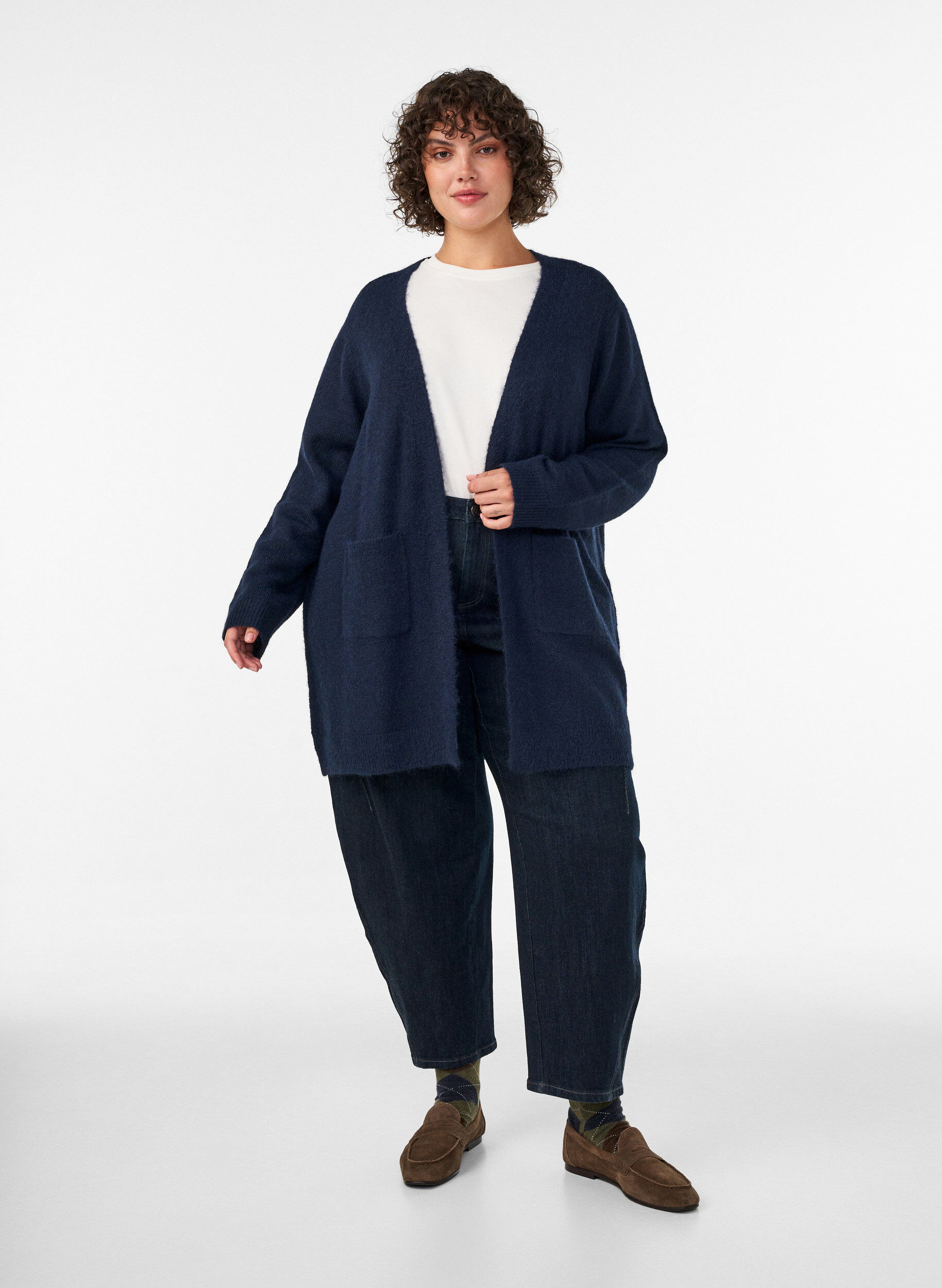 ZizzifashionLong cardigan with pockets, Blue, Model image number 1