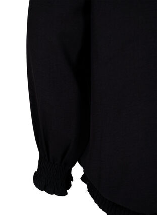 Solid color smock blouse with long sleeves, Black, Packshot image number 3