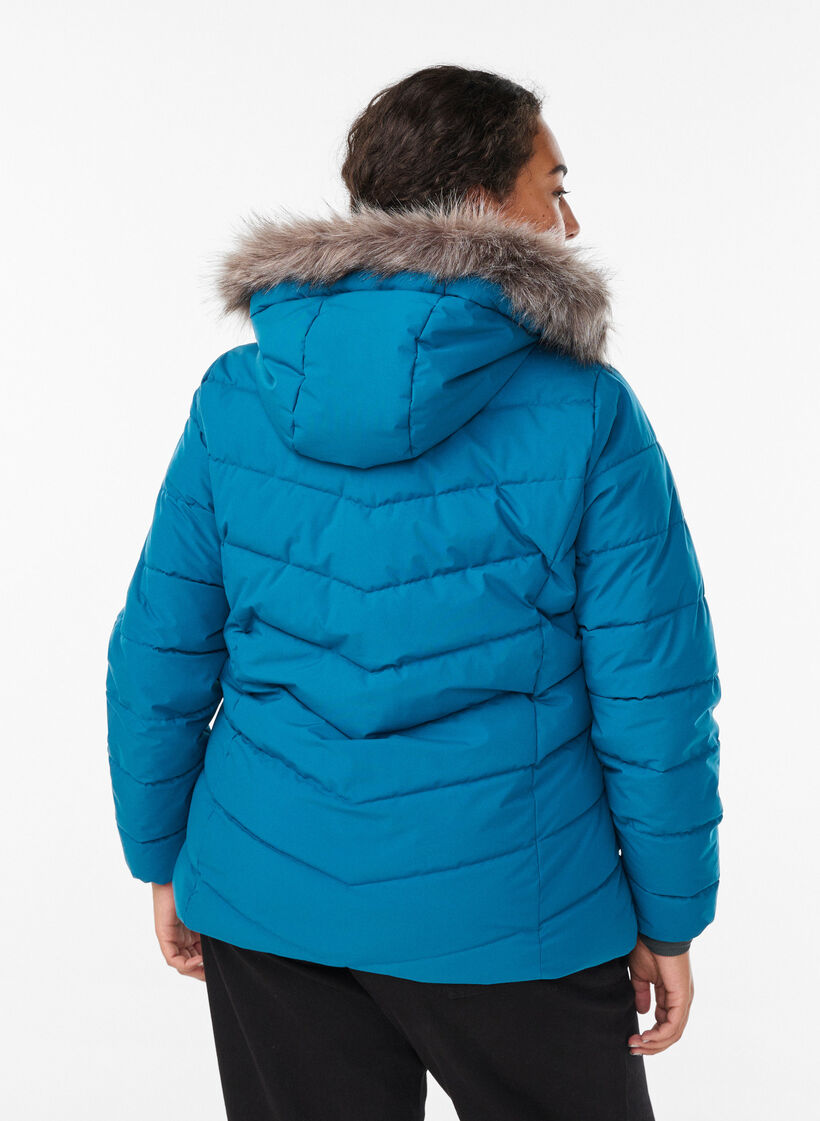 Short puffer jacket with hood, Petrol, Model image number 2
