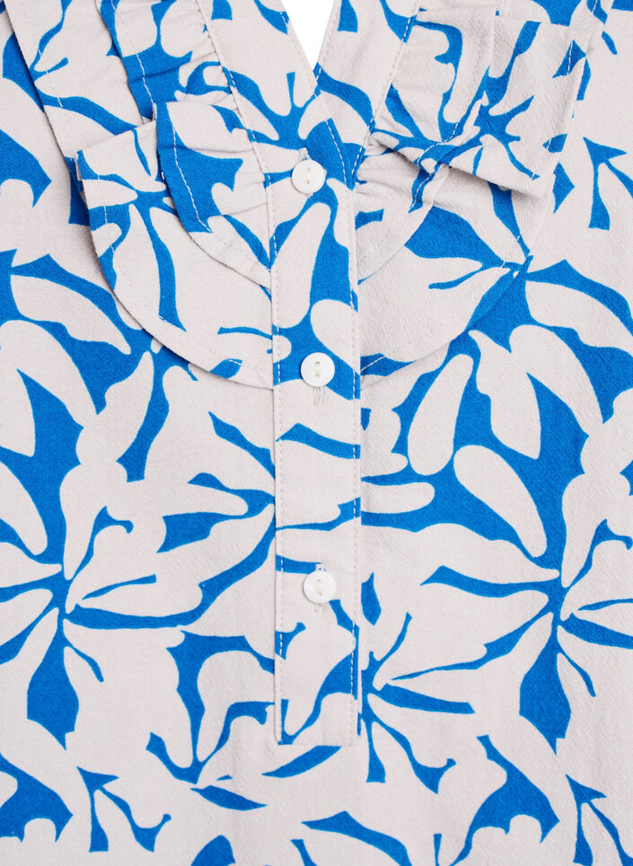 3/4 sleeve cotton blouse with flowers, Blue, Packshot image number 2