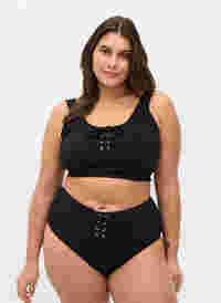 Bikini bottom with high waist and drawstring, Black, Model