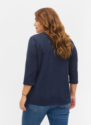 Basic cotton t-shirt with 3/4 sleeves, Navy Blazer, Model image number 1