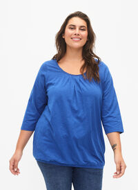 Cotton blouse with 3/4 sleeves, Galaxy Blue, Model