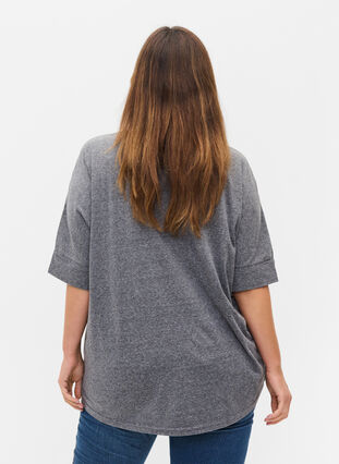 Melange blouse with short sleeves, Black Mel., Model image number 1