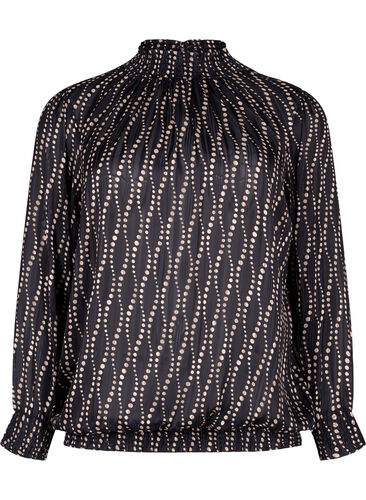Printed blouse with smock, Black Weaves AOP, Packshot image number 0