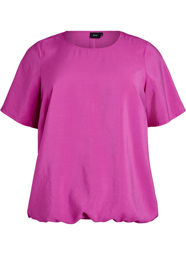 Short-sleeved blouse with elastic hem, Pink, Packshot image number 0