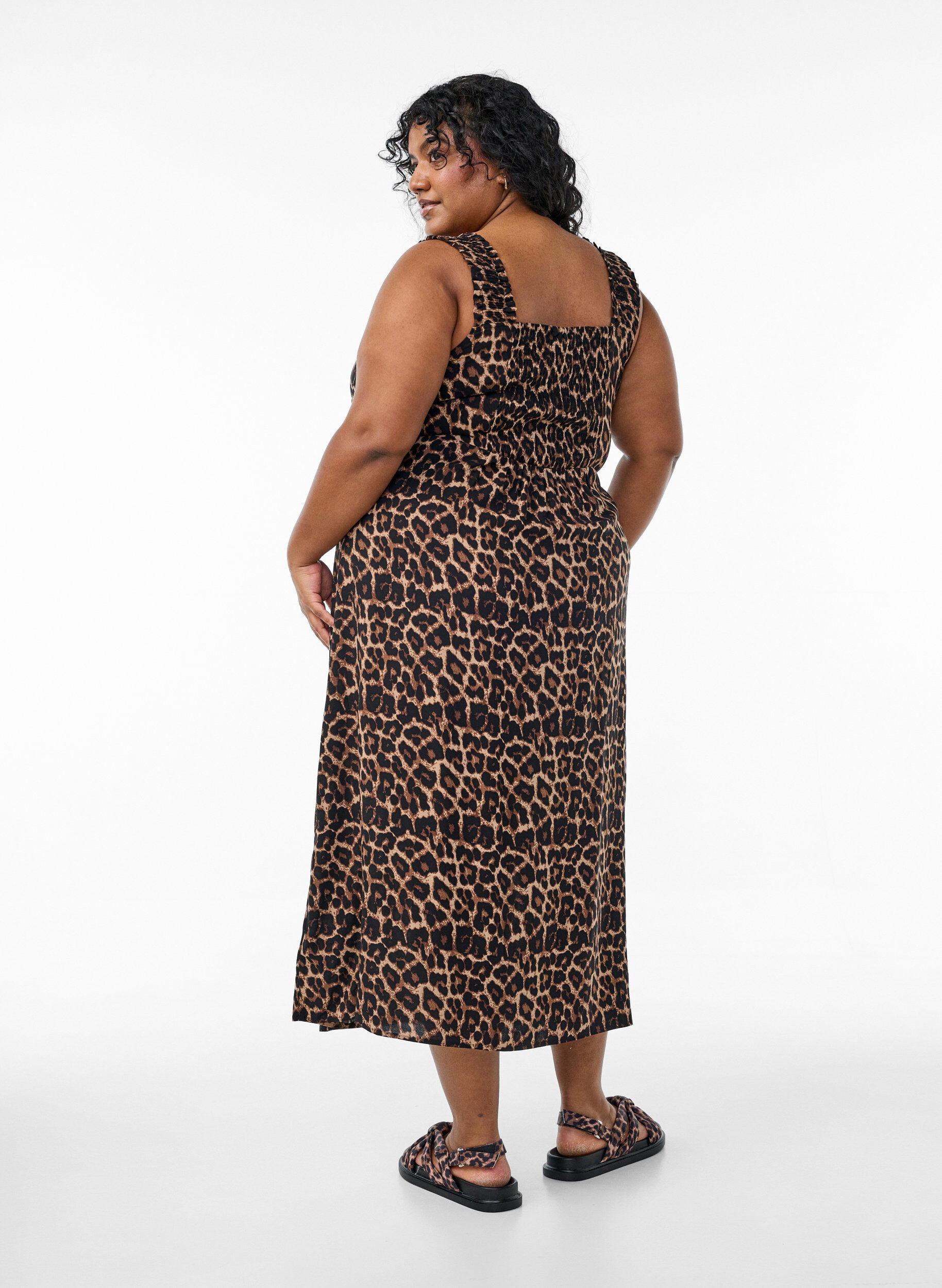 ZizzifashionSummer dress with wide straps, Brown, Model image number 1