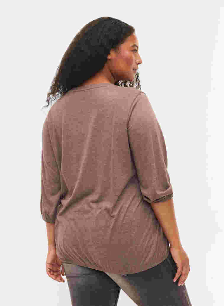 Plain blouse with 3/4 sleeves, Chestnut Mel., Model image number 1
