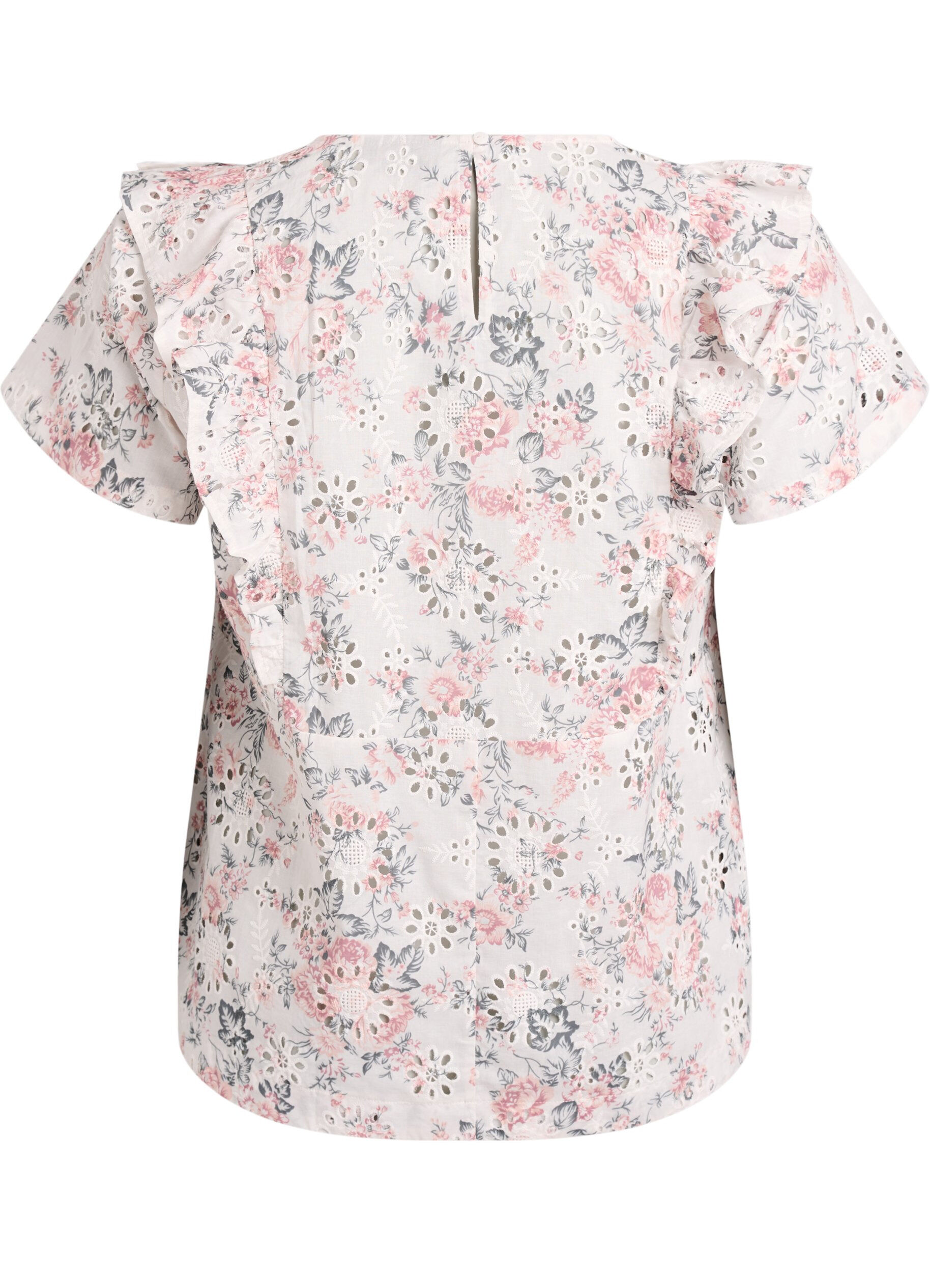 ZizzifashionCotton blouse with broderie anglaise and ruffles, Red, Packshot image number 1